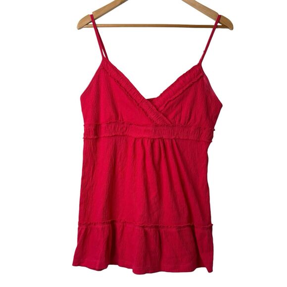 Vintage Tops - Vintage Y2K Babydoll Top Womens L Tie Back Tiered Pink Coquette Feminine Crinkle
